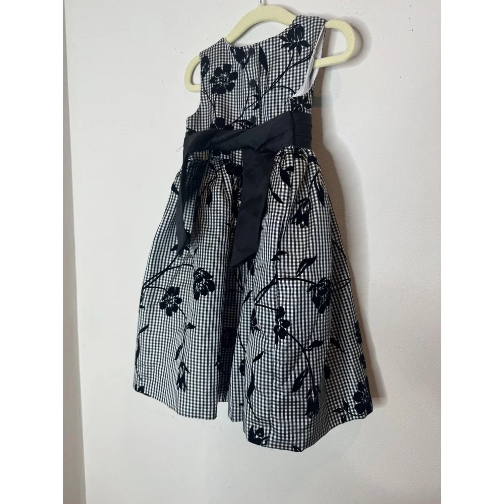 Marmellata Dress Girls 3T Black White Gingham‎ Floral Sleeveless Sash Bow Party